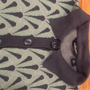 Studio Park Green & Charcoal/Blue Short Sleeve Button Up Sweater Polo